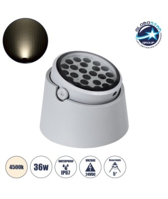 GloboStar® FLOOD-RANA 90490 Κινούμενος Προβολέας - Σποτ Φωτισμού Wall Washer για Φωτισμό Κτιρίων LED 36W 3420lm 5° DC 24V Αδιάβροχο IP67 Φ26.5 x Υ20cm Φυσικό Λευκό 4500K - Γκρι - 3 Years Warranty